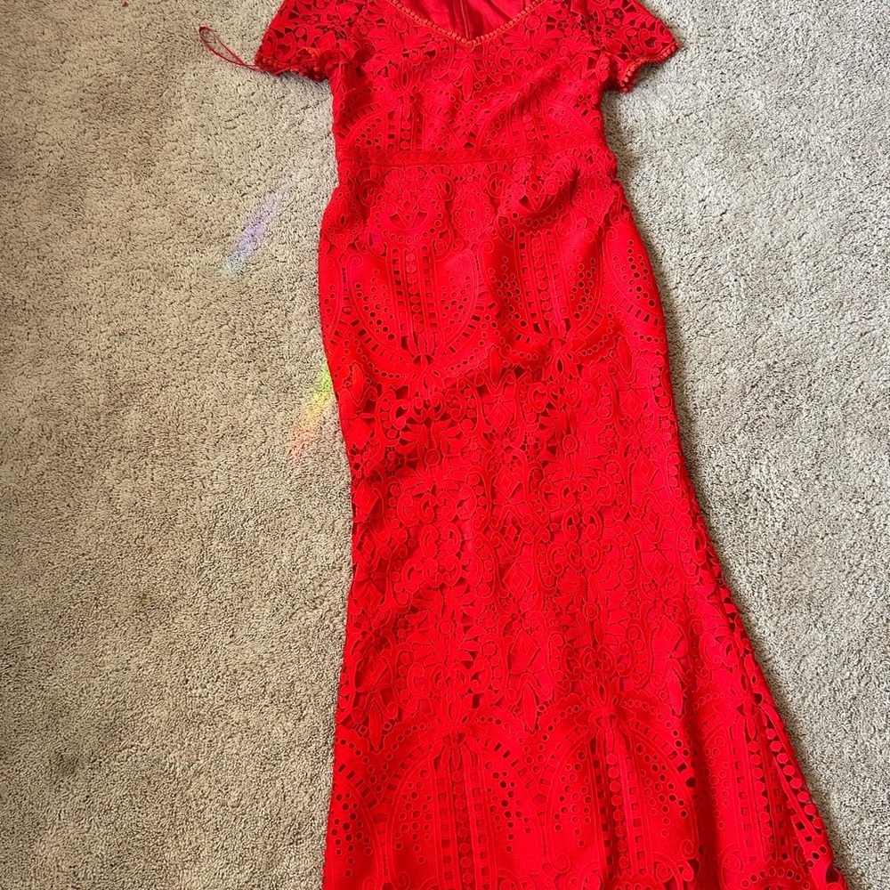 St. John Red Lace Maxi Dress - Picture 9 of 11